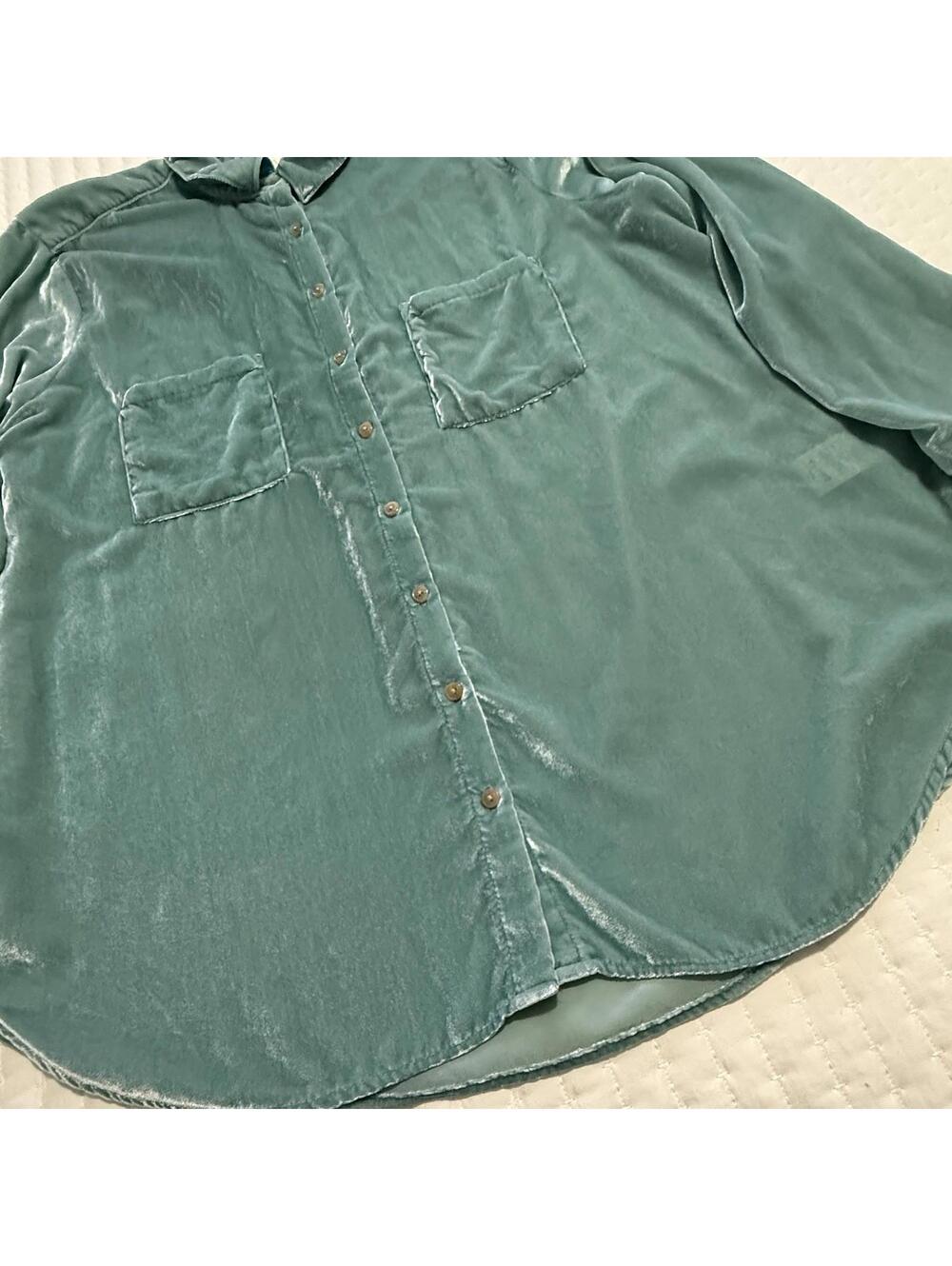 Anthropologie Pilcro Mara Relaxed Velvet Button Down Shirt Top Teal Blue Sz 20W - Picture 14 of 15